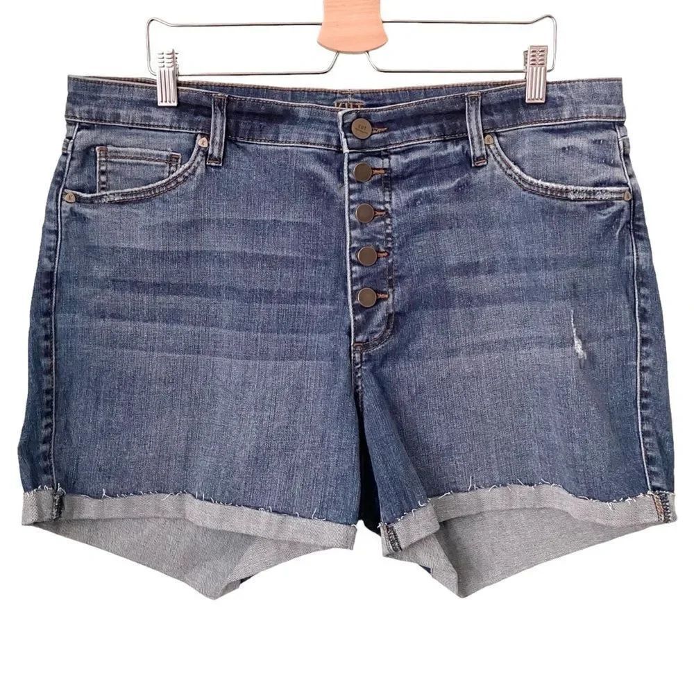 Kut From The Kloth Medium Blue Cuff Hem High Rise Button Fly Jean Shorts in 16W
